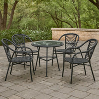 Tee Outdoor Side End Table, 20 Inch Rattan Weave with Glass Top, Gray -BM325994