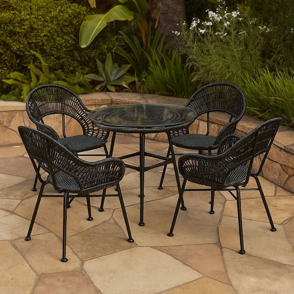 Tee Outdoor Side End Table, 20 Inch Rattan Weave with Glass Top, Gray -BM325994