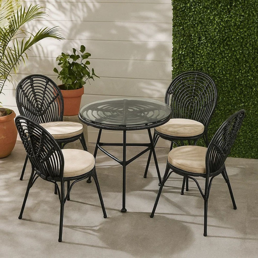 Tee Outdoor Side End Table, 20 Inch Rattan Weave with Glass Top, Gray -BM325994