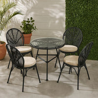 Tee Outdoor Side End Table, 20 Inch Rattan Weave with Glass Top, Gray -BM325994