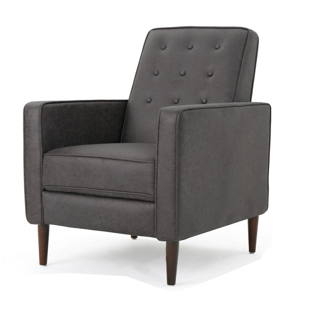 Dupe Manual Recliner Chair, Button Tufted Dark Gray Plush Fabric -BM325995
