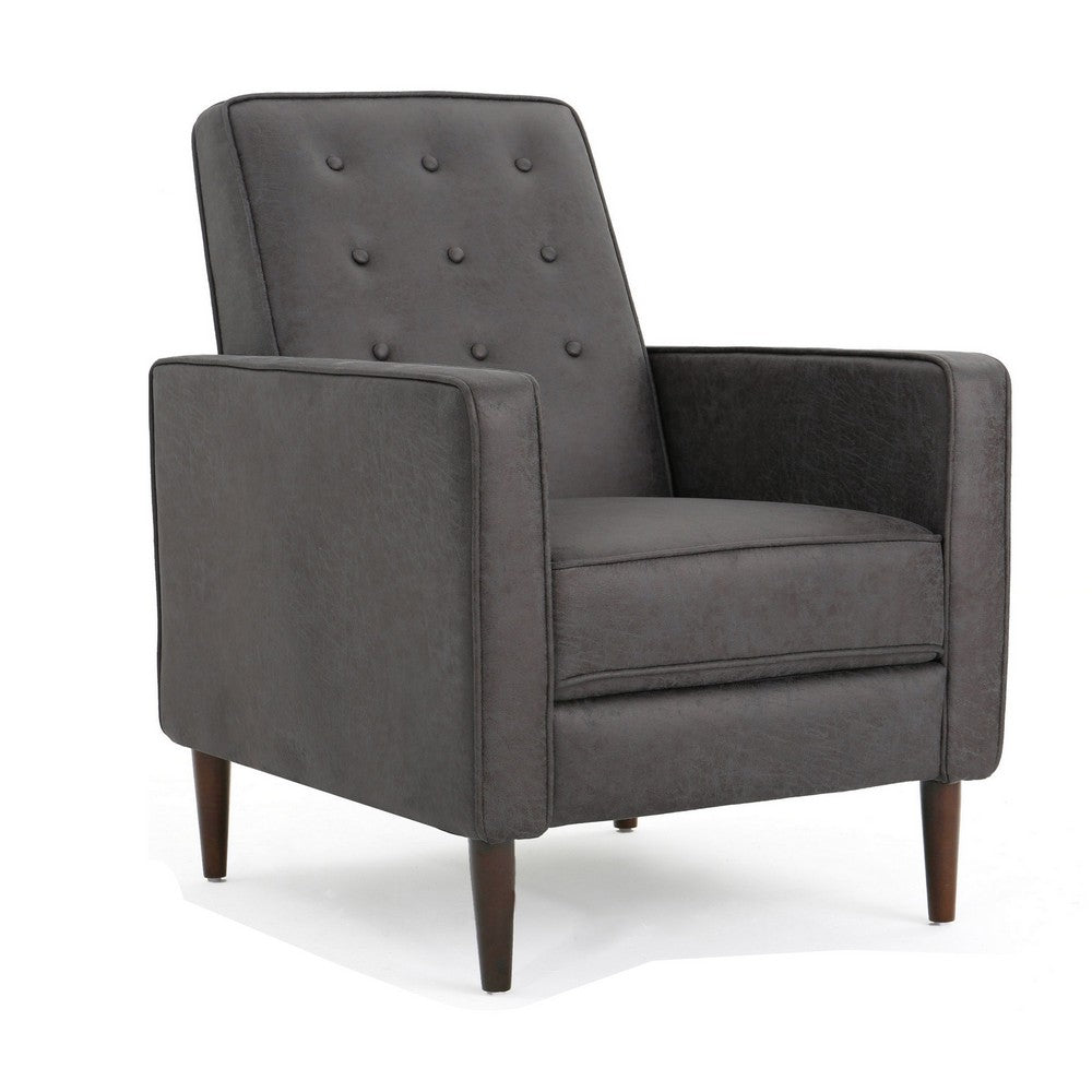 Dupe Manual Recliner Chair, Button Tufted Dark Gray Plush Fabric -BM325995