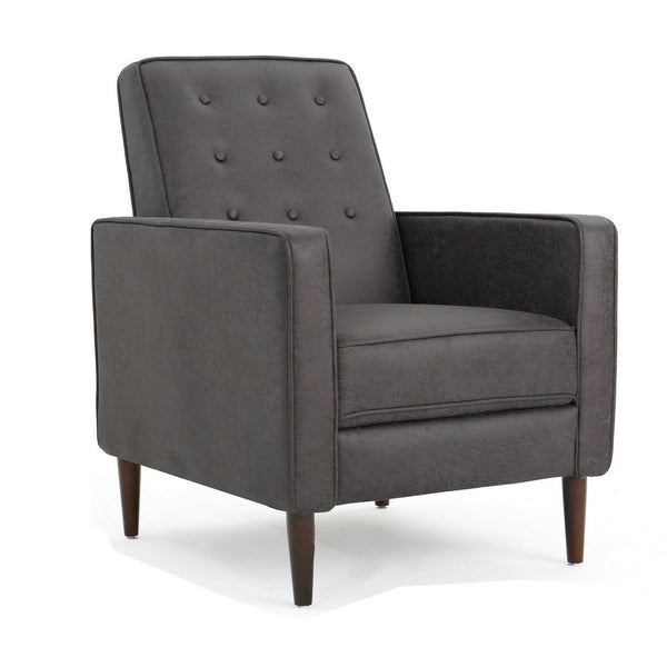 Dupe Manual Recliner Chair, Button Tufted Dark Gray Plush Fabric -BM325995
