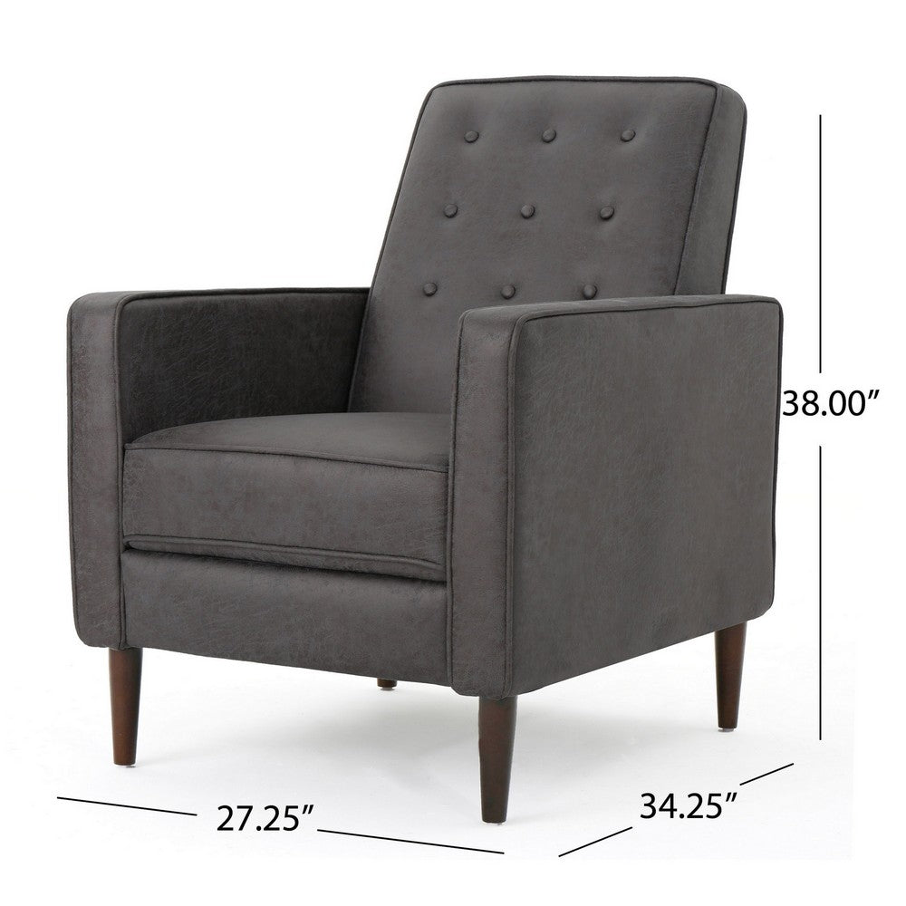 Dupe Manual Recliner Chair, Button Tufted Dark Gray Plush Fabric -BM325995