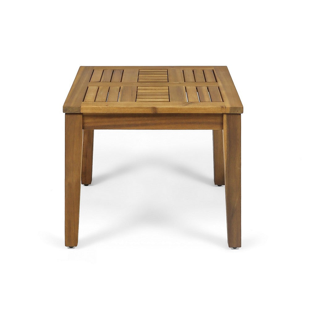 Bops Outdoor Side End Table, 20 Inch Square, Natural Brown Acacia Wood -BM325996