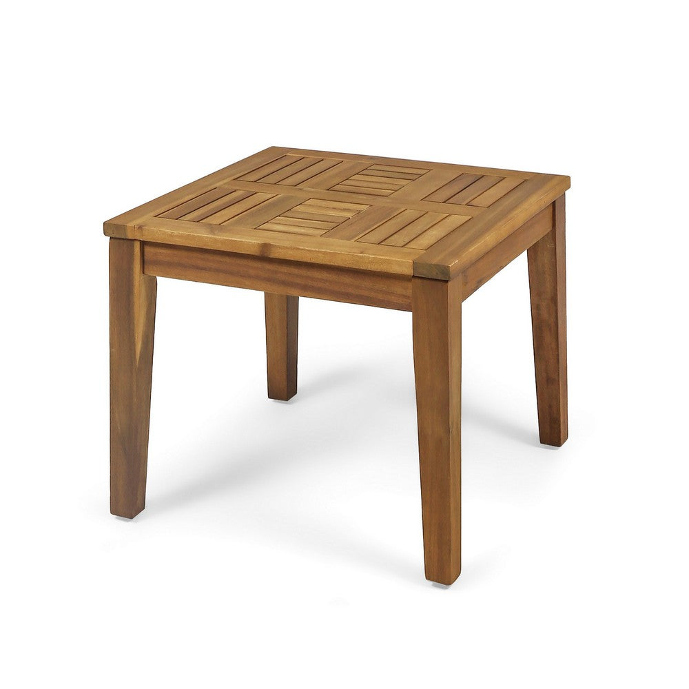 Bops Outdoor Side End Table, 20 Inch Square, Natural Brown Acacia Wood -BM325996