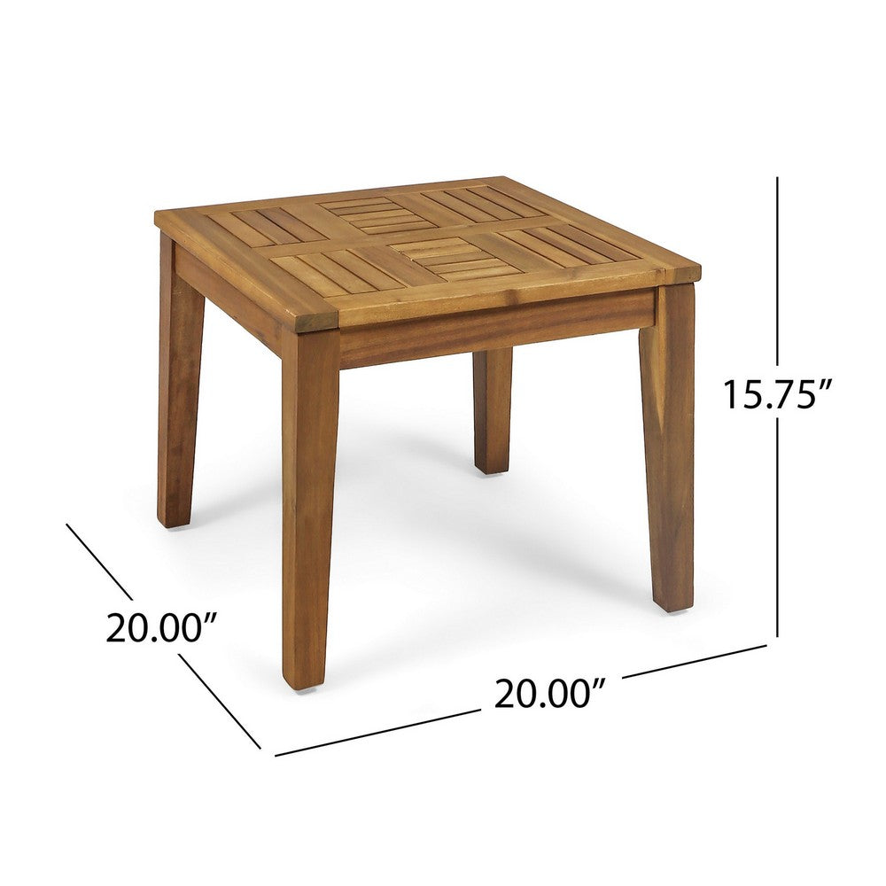 Bops Outdoor Side End Table, 20 Inch Square, Natural Brown Acacia Wood -BM325996