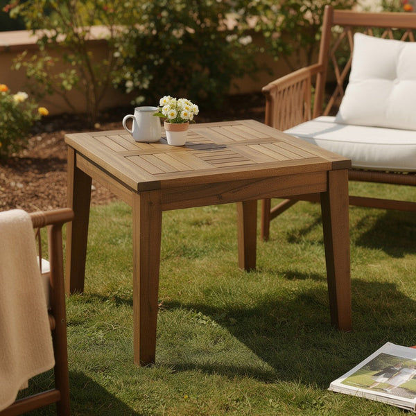 Bops Outdoor Side End Table, 20 Inch Square, Natural Brown Acacia Wood -BM325996