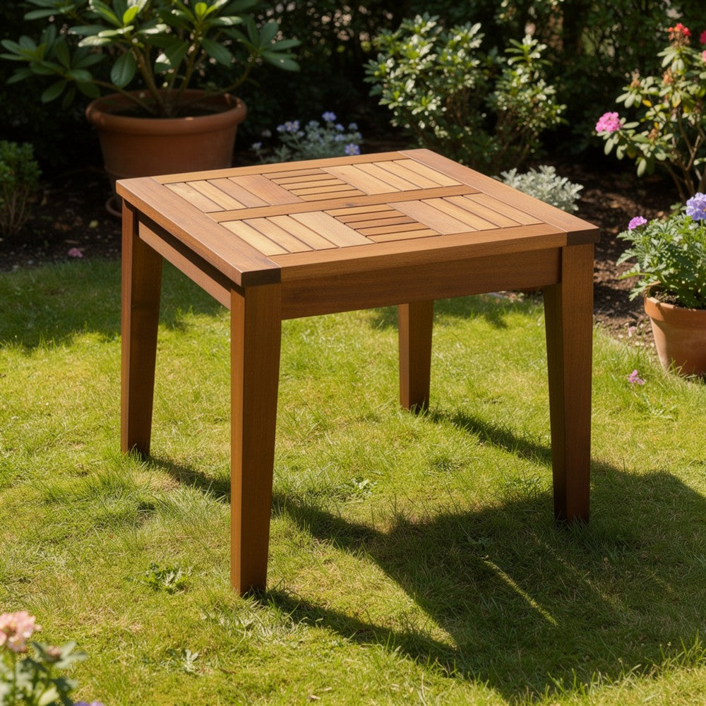 Bops Outdoor Side End Table, 20 Inch Square, Natural Brown Acacia Wood -BM325996