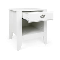 Crown Bedside Table Nightstand, 21 Inch w Drawer n Shelf, White MDF -BM325997