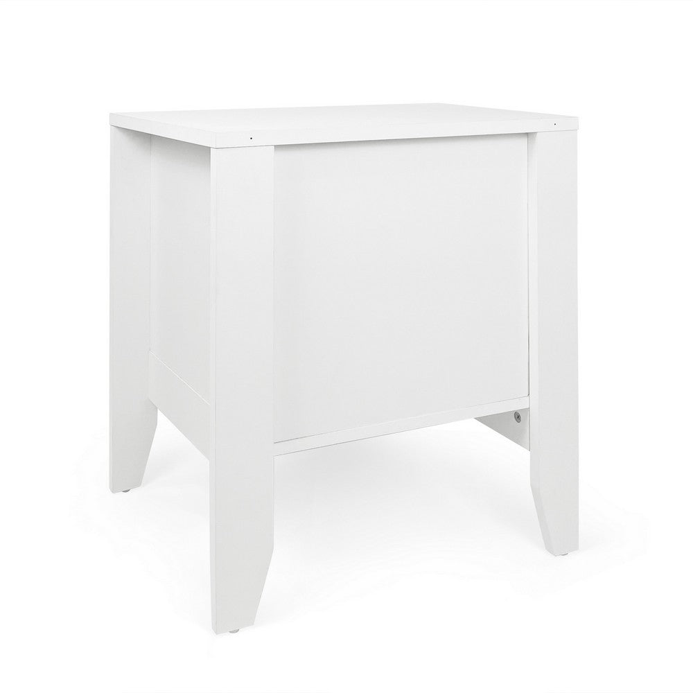 Crown Bedside Table Nightstand, 21 Inch w Drawer n Shelf, White MDF -BM325997