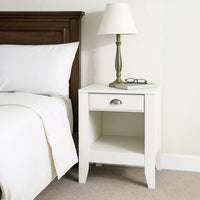 Crown Bedside Table Nightstand, 21 Inch w Drawer n Shelf, White MDF -BM325997