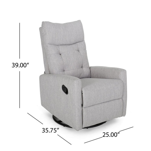 Manual Glider Swivel Recliner Chair, Tufted Split Design, Light Gray -BM325999