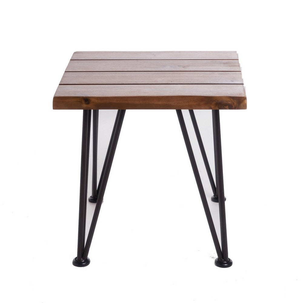 Zion Outdoor Accent Table, 18 Inch Square, Hairpin Legs, Brown Wood -BM326001