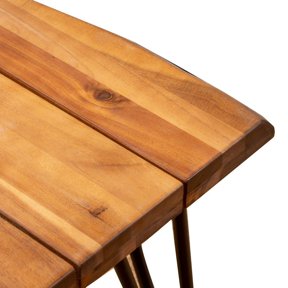 Zion Outdoor Accent Table, 18 Inch Square, Hairpin Legs, Brown Wood -BM326001