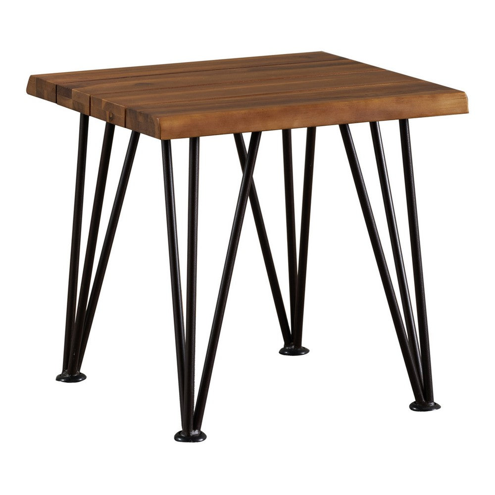 Zion Outdoor Accent Table, 18 Inch Square, Hairpin Legs, Brown Wood -BM326001
