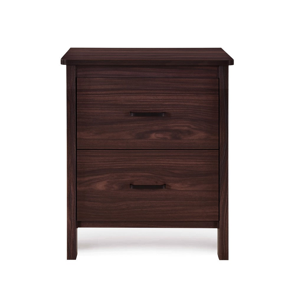 Bedside Nightstand, 2 Drawers, Classic Faux Wood Dark Cherry Brown -BM326002
