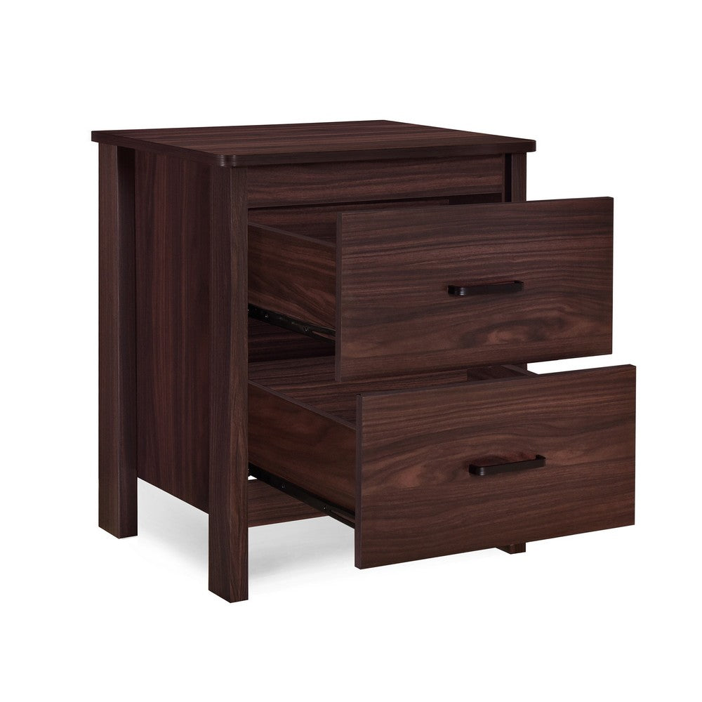 Bedside Nightstand, 2 Drawers, Classic Faux Wood Dark Cherry Brown -BM326002