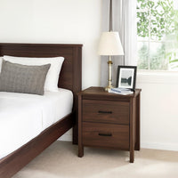 Bedside Nightstand, 2 Drawers, Classic Faux Wood Dark Cherry Brown -BM326002