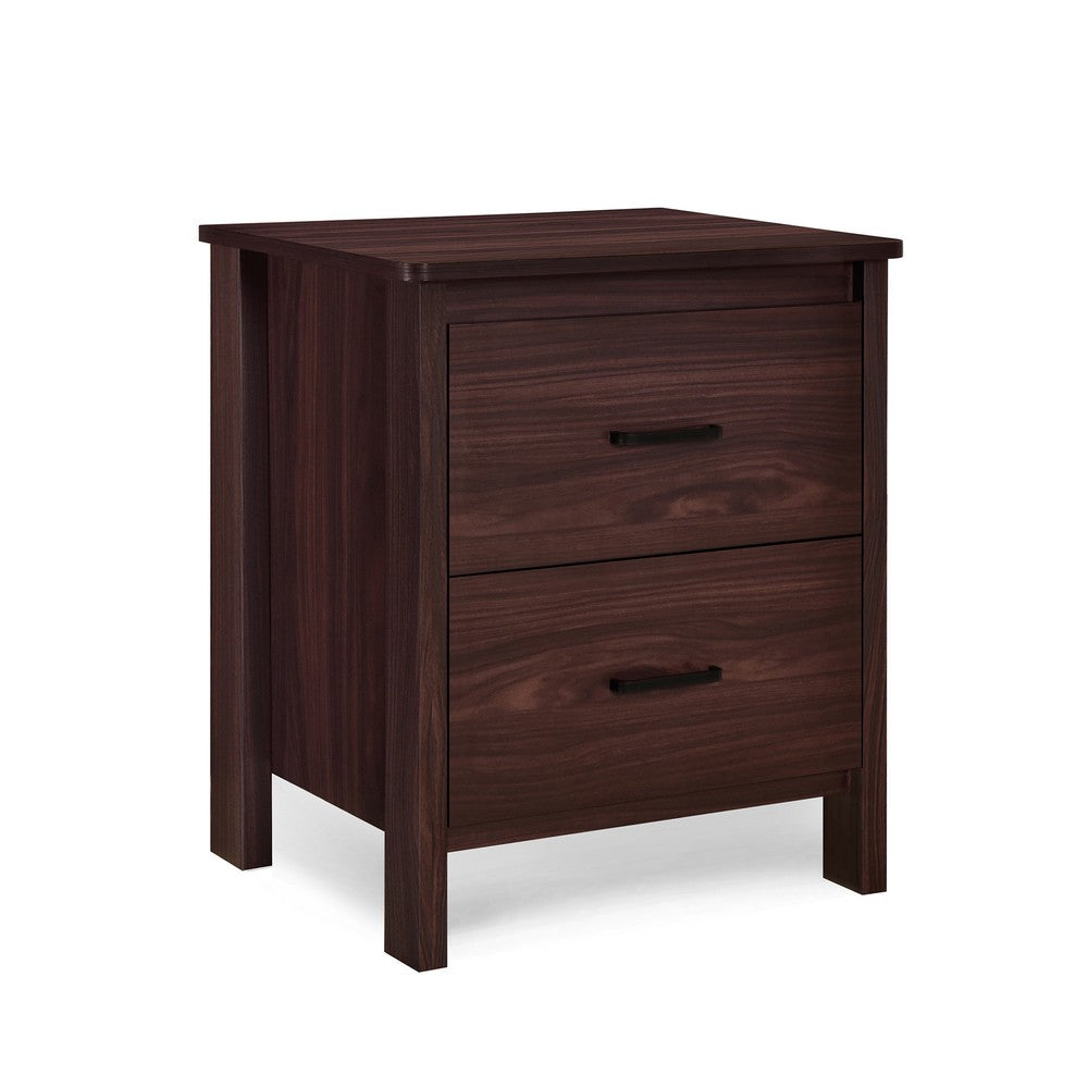 Bedside Nightstand, 2 Drawers, Classic Faux Wood Dark Cherry Brown -BM326002