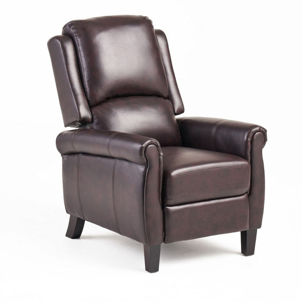Manual Recliner Lounge Chair, Burgundy Brown Faux Leather Upholstery -BM326003