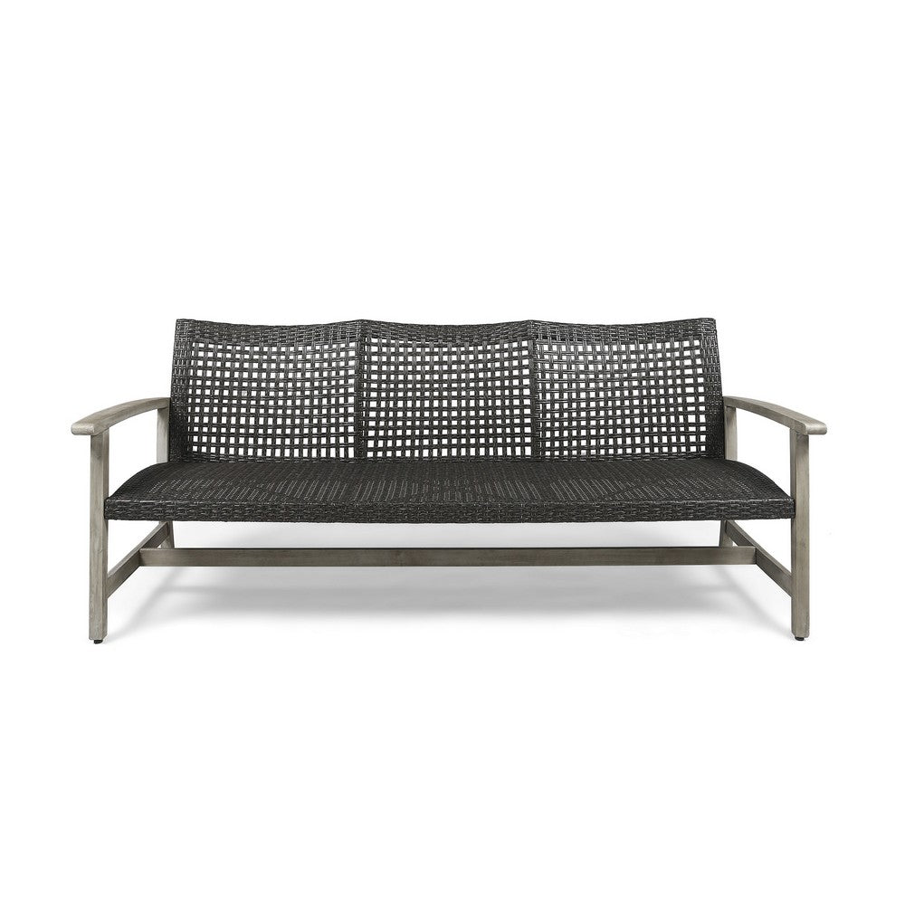 Bops Outdoor Sofa, Gray PE Woven Wicker, Coastal Acacia Wood Frame -BM326006