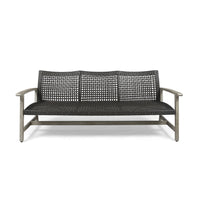 Bops Outdoor Sofa, Gray PE Woven Wicker, Coastal Acacia Wood Frame -BM326006