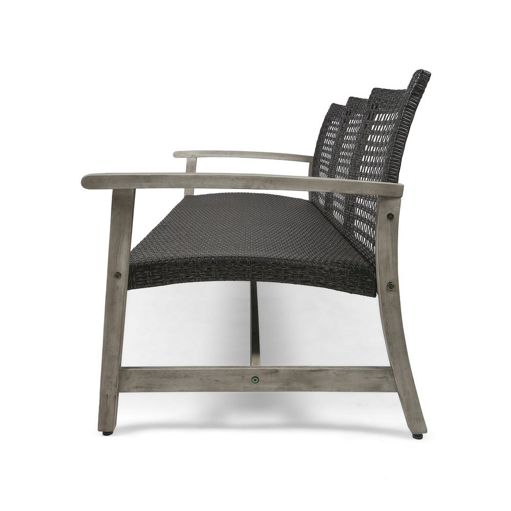 Bops Outdoor Sofa, Gray PE Woven Wicker, Coastal Acacia Wood Frame -BM326006