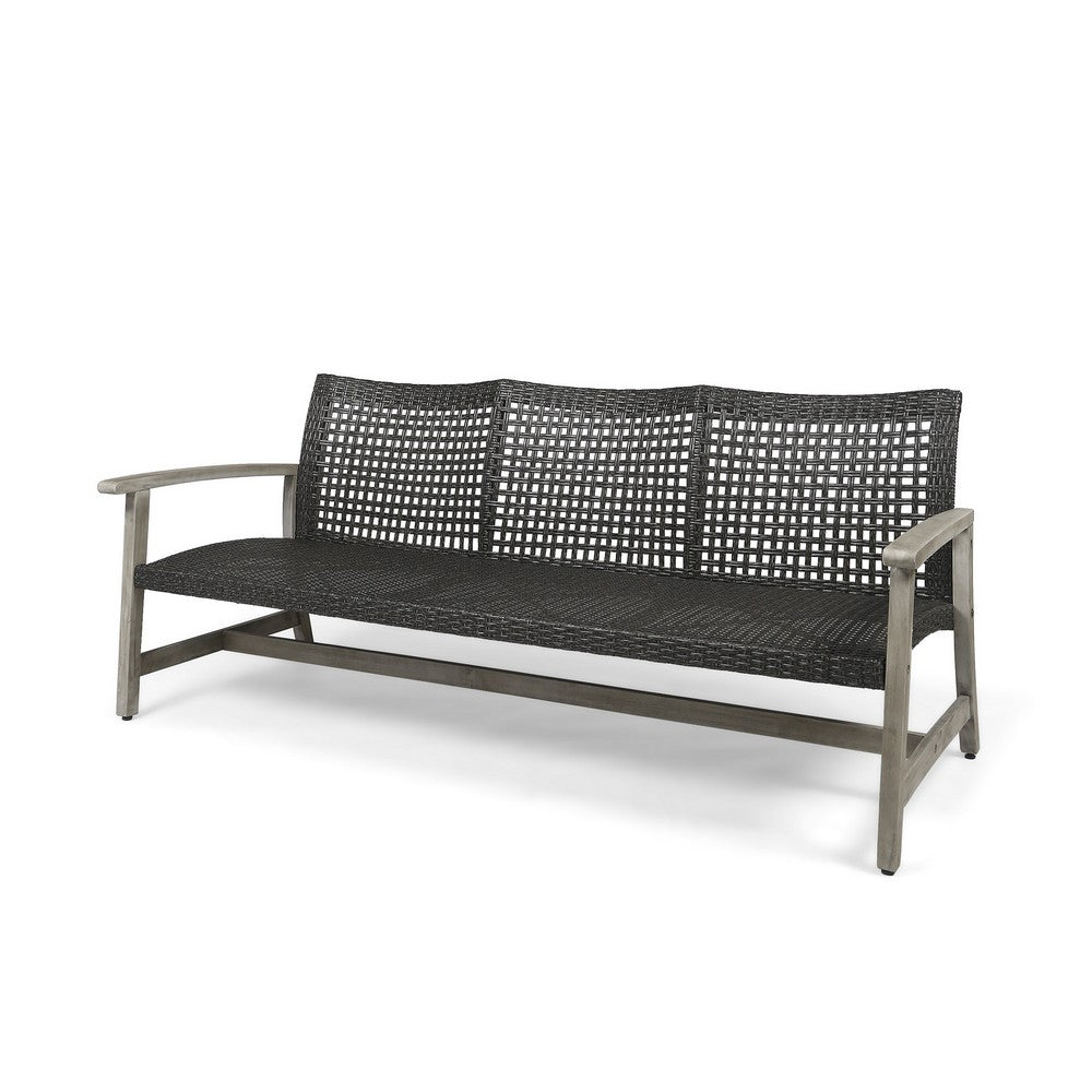 Bops Outdoor Sofa, Gray PE Woven Wicker, Coastal Acacia Wood Frame -BM326006