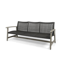 Bops Outdoor Sofa, Gray PE Woven Wicker, Coastal Acacia Wood Frame -BM326006