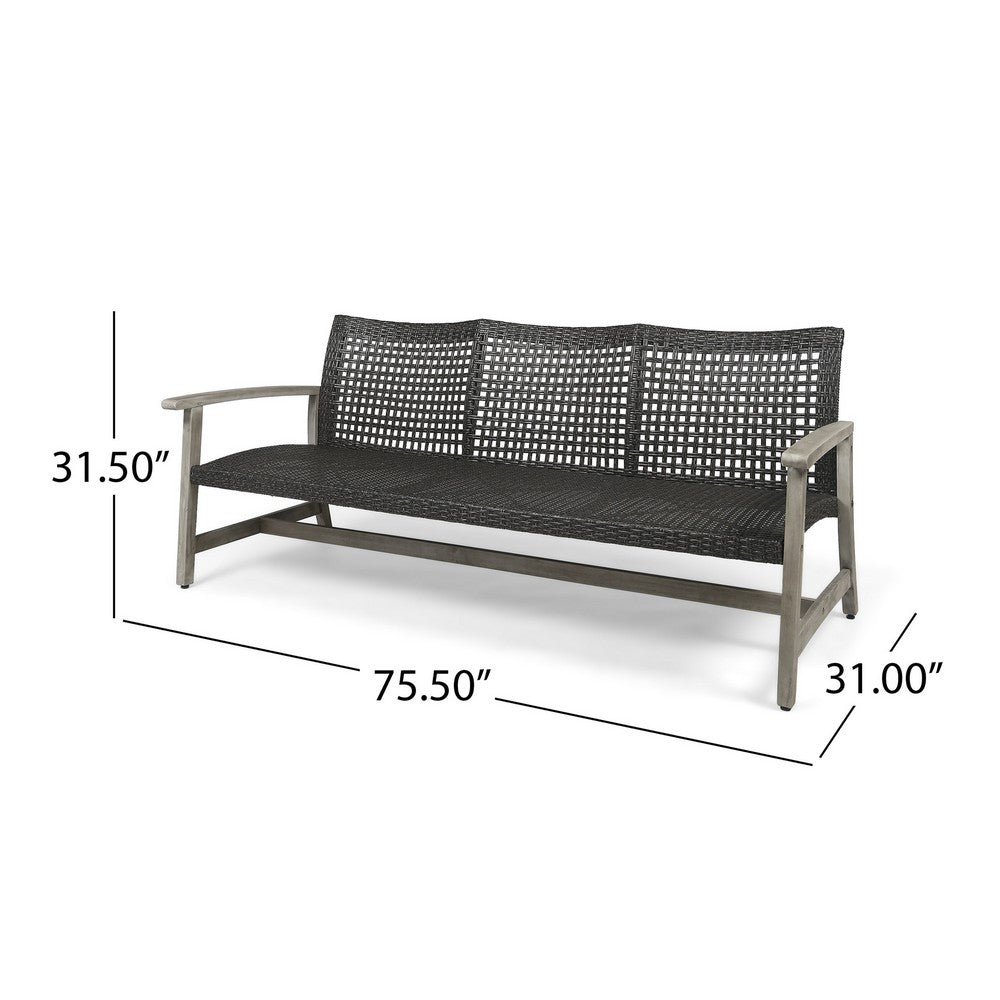 Bops Outdoor Sofa, Gray PE Woven Wicker, Coastal Acacia Wood Frame -BM326006