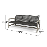 Bops Outdoor Sofa, Gray PE Woven Wicker, Coastal Acacia Wood Frame -BM326006