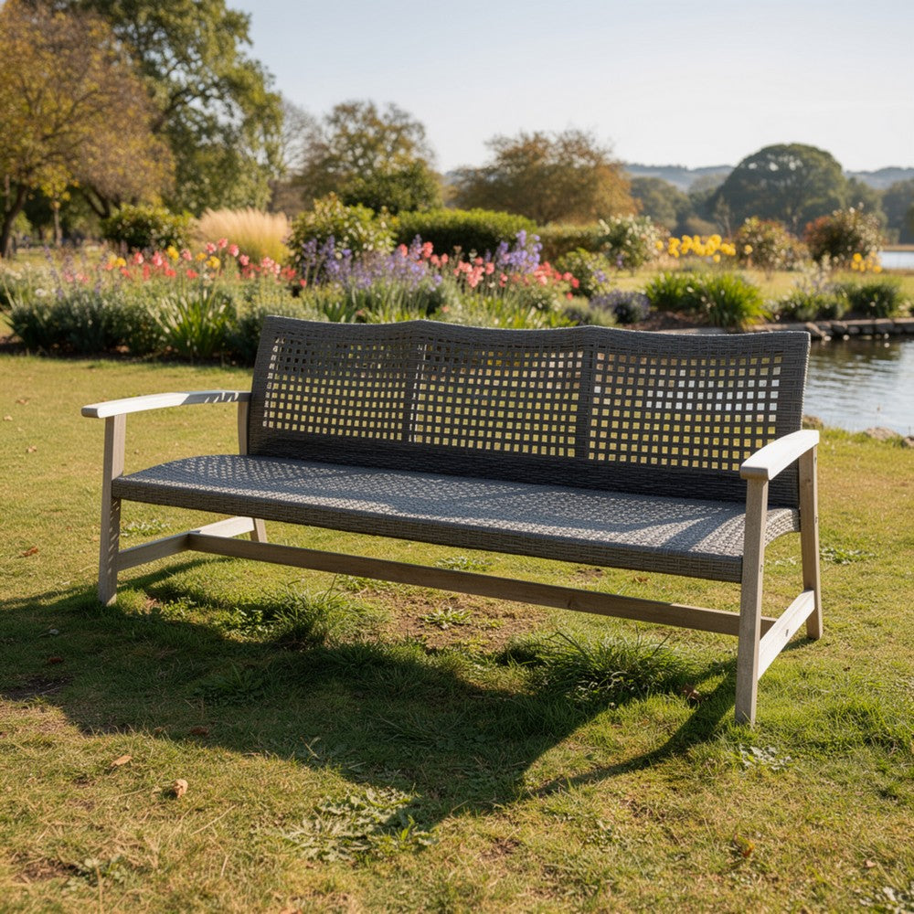 Bops Outdoor Sofa, Gray PE Woven Wicker, Coastal Acacia Wood Frame -BM326006