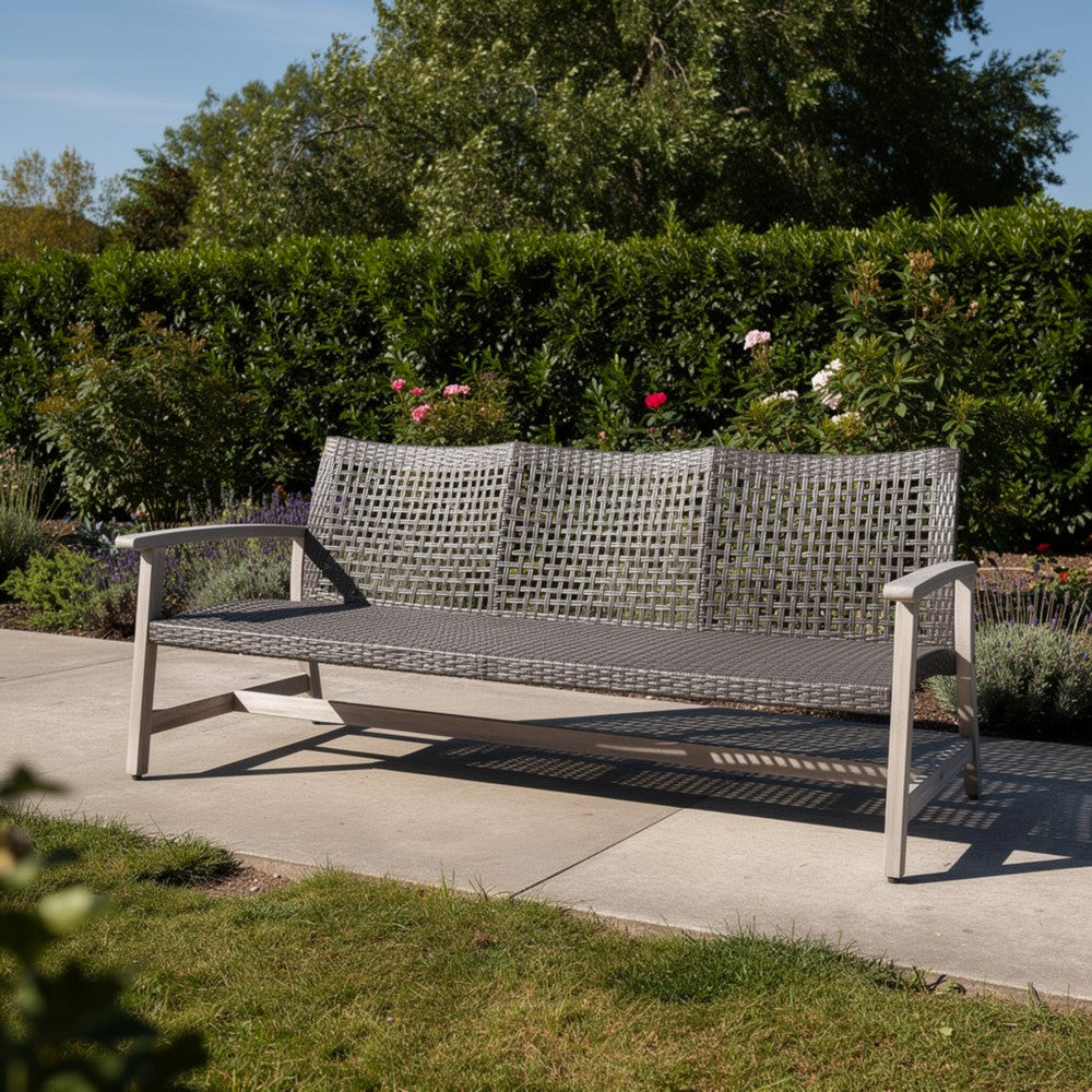 Bops Outdoor Sofa, Gray PE Woven Wicker, Coastal Acacia Wood Frame -BM326006