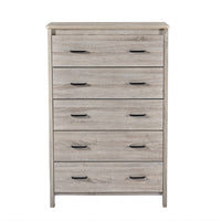 Sifa Tall Dresser Chest, 5 Drawers, Rustic Oak Gray MDF, Black Handles -BM326007