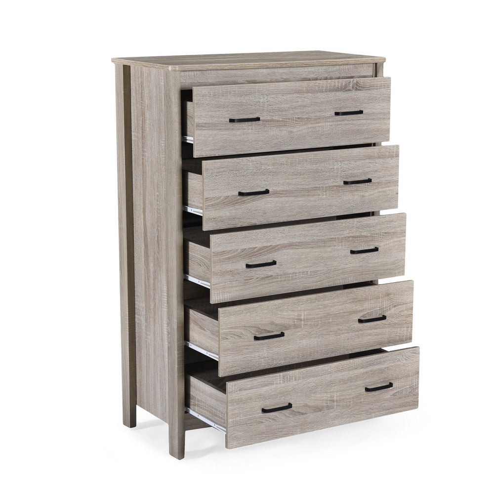Sifa Tall Dresser Chest, 5 Drawers, Rustic Oak Gray MDF, Black Handles -BM326007