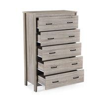 Sifa Tall Dresser Chest, 5 Drawers, Rustic Oak Gray MDF, Black Handles -BM326007
