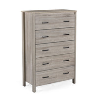 Sifa Tall Dresser Chest, 5 Drawers, Rustic Oak Gray MDF, Black Handles -BM326007