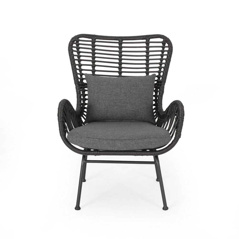 Slay Outdoor Accent Chair Set of 2, 25 Inch, Gray Woven Rattan, Iron Legs -BM326008