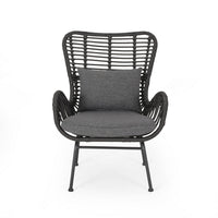 Slay Outdoor Accent Chair Set of 2, 25 Inch, Gray Woven Rattan, Iron Legs -BM326008
