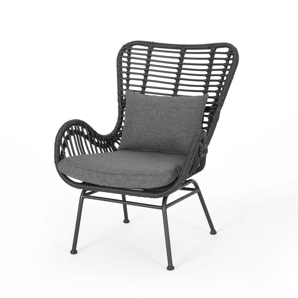 Slay Outdoor Accent Chair Set of 2, 25 Inch, Gray Woven Rattan, Iron Legs -BM326008