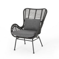 Slay Outdoor Accent Chair Set of 2, 25 Inch, Gray Woven Rattan, Iron Legs -BM326008