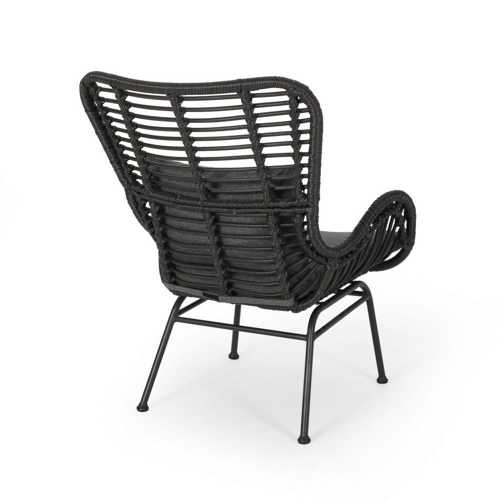 Slay Outdoor Accent Chair Set of 2, 25 Inch, Gray Woven Rattan, Iron Legs -BM326008