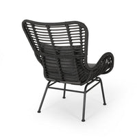 Slay Outdoor Accent Chair Set of 2, 25 Inch, Gray Woven Rattan, Iron Legs -BM326008
