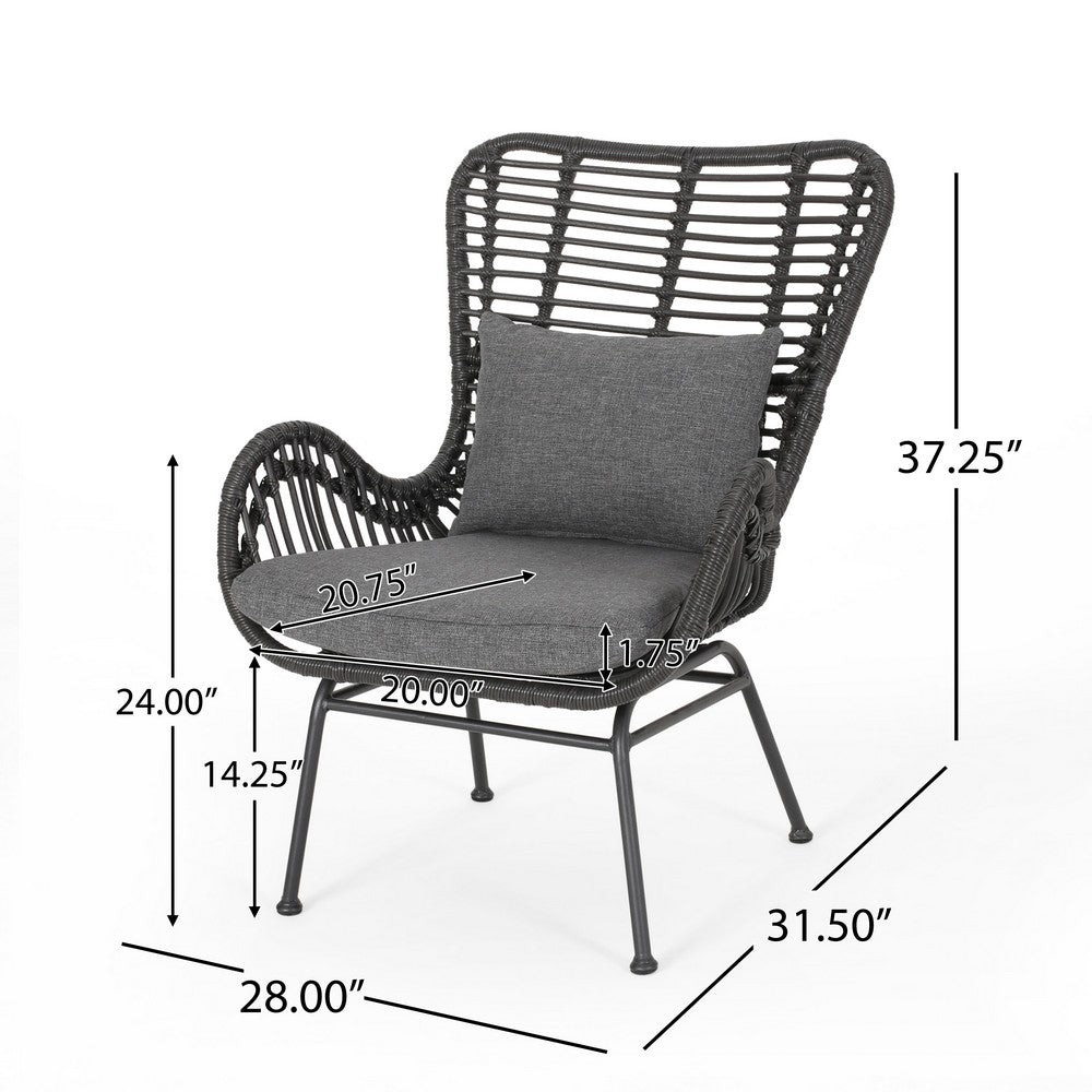 Slay Outdoor Accent Chair Set of 2, 25 Inch, Gray Woven Rattan, Iron Legs -BM326008