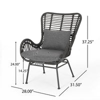 Slay Outdoor Accent Chair Set of 2, 25 Inch, Gray Woven Rattan, Iron Legs -BM326008