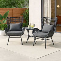 Slay Outdoor Accent Chair Set of 2, 25 Inch, Gray Woven Rattan, Iron Legs -BM326008