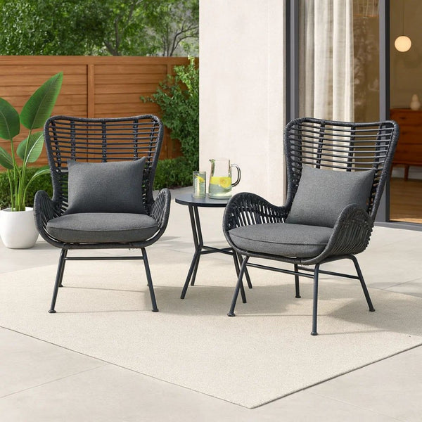 Slay Outdoor Accent Chair Set of 2, 25 Inch, Gray Woven Rattan, Iron Legs -BM326008