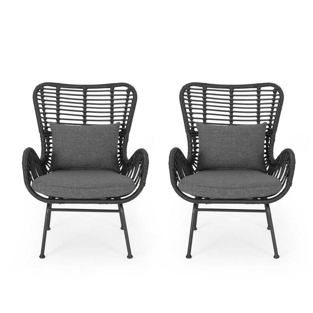 Slay Outdoor Accent Chair Set of 2, 25 Inch, Gray Woven Rattan, Iron Legs -BM326008