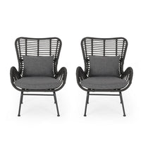 Slay Outdoor Accent Chair Set of 2, 25 Inch, Gray Woven Rattan, Iron Legs -BM326008